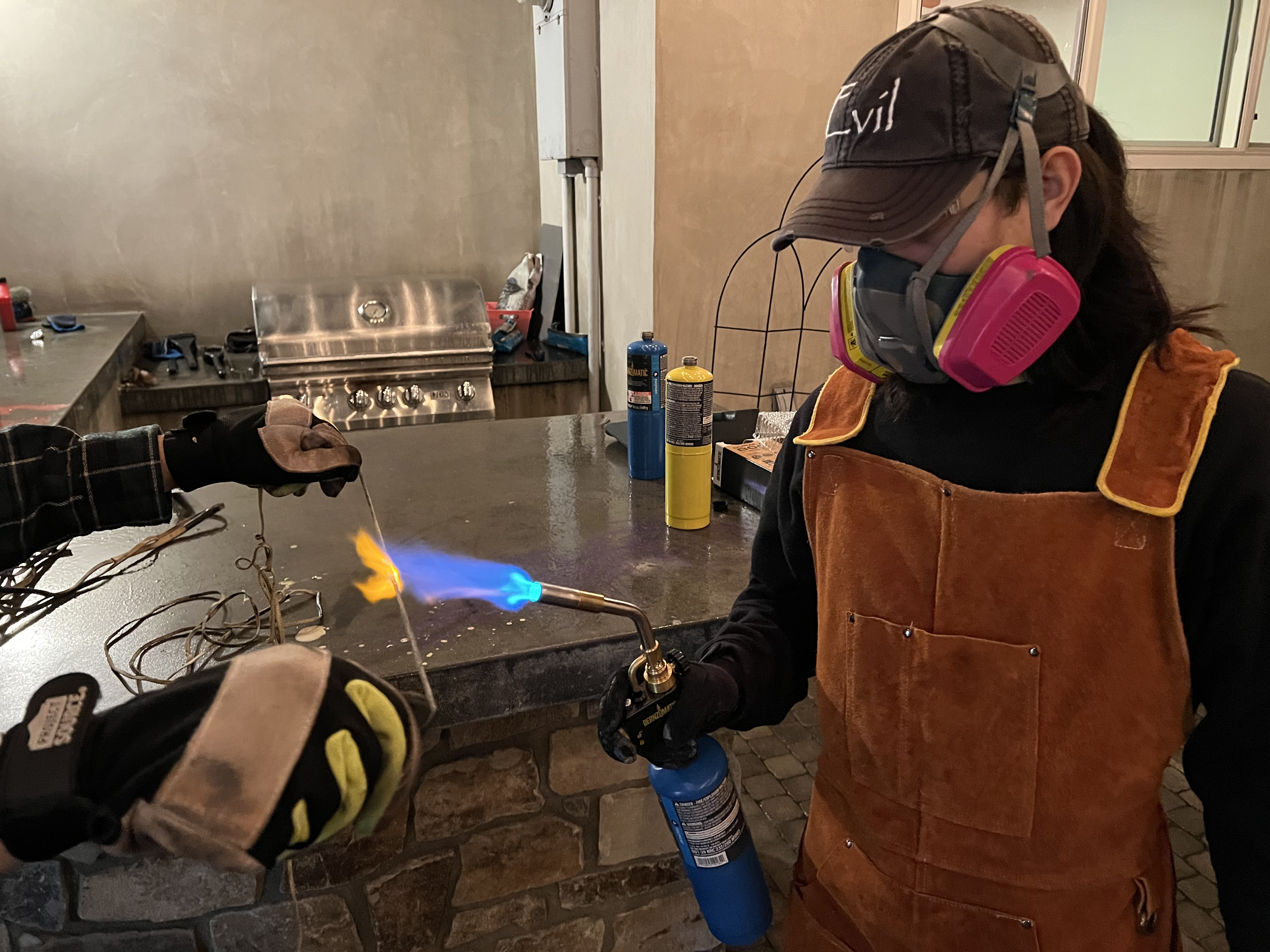 Brazing work during a night session