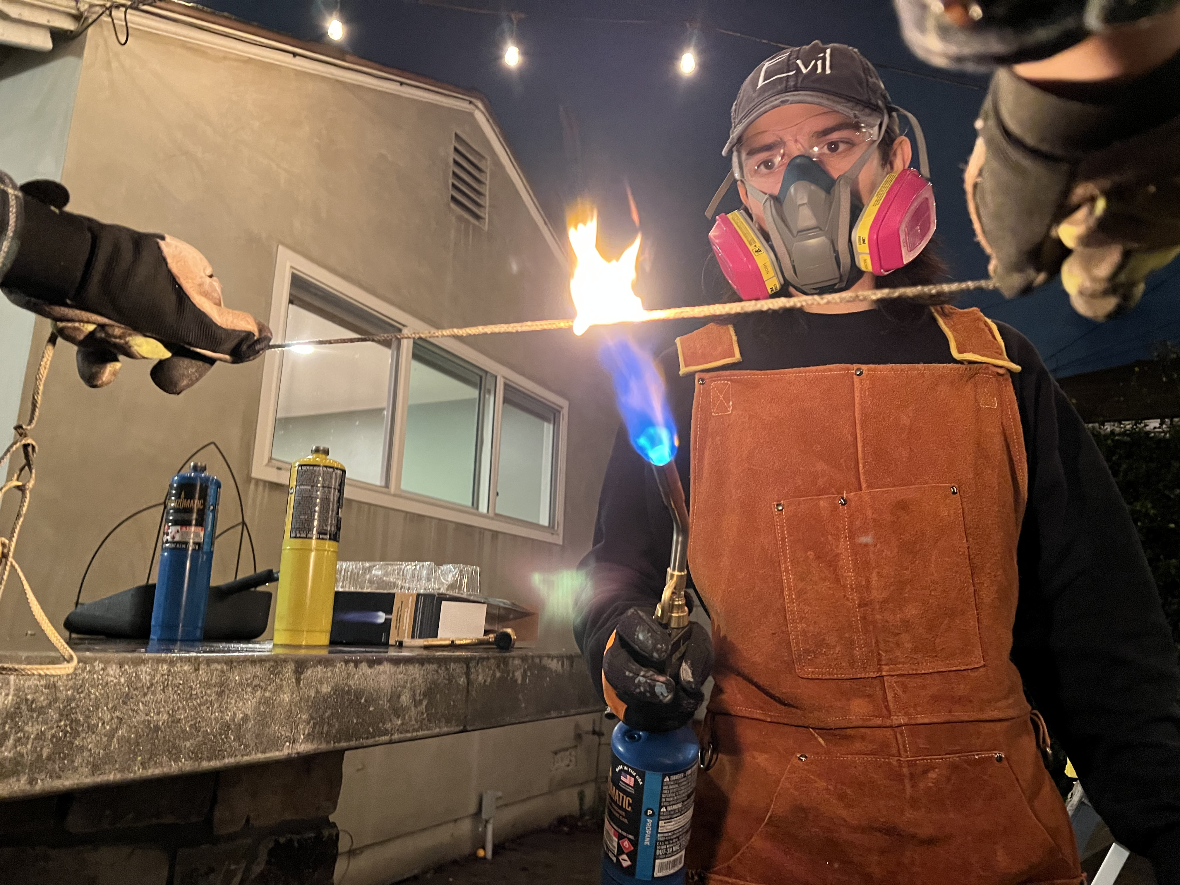 Night brazing session in the workshop