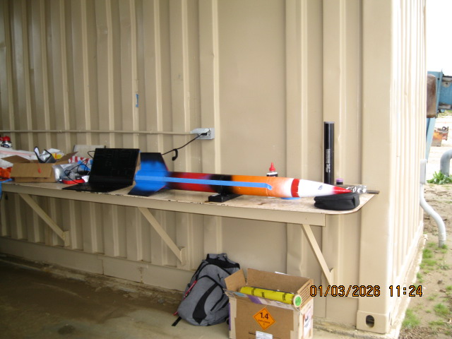 Long Beach Rocketry launch hardware staged in the field during the January 3 MDARS trip